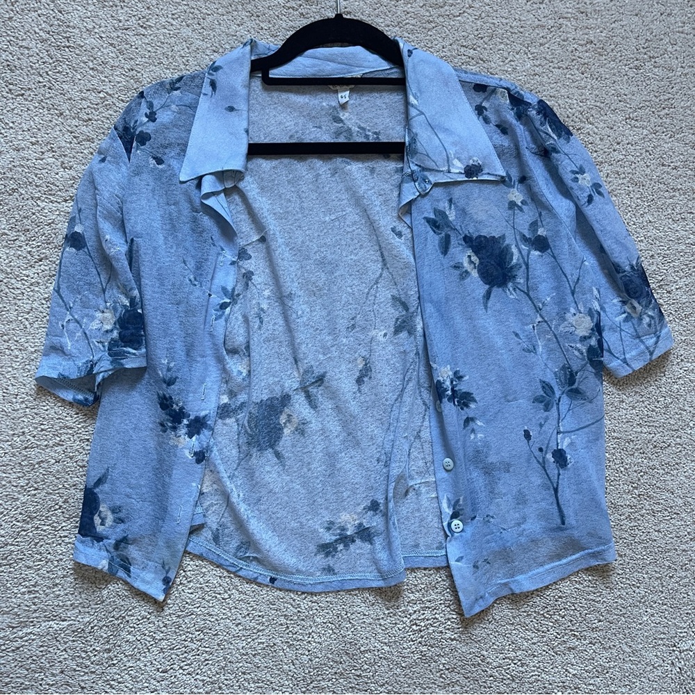 Sheer Blue Floral Button Up